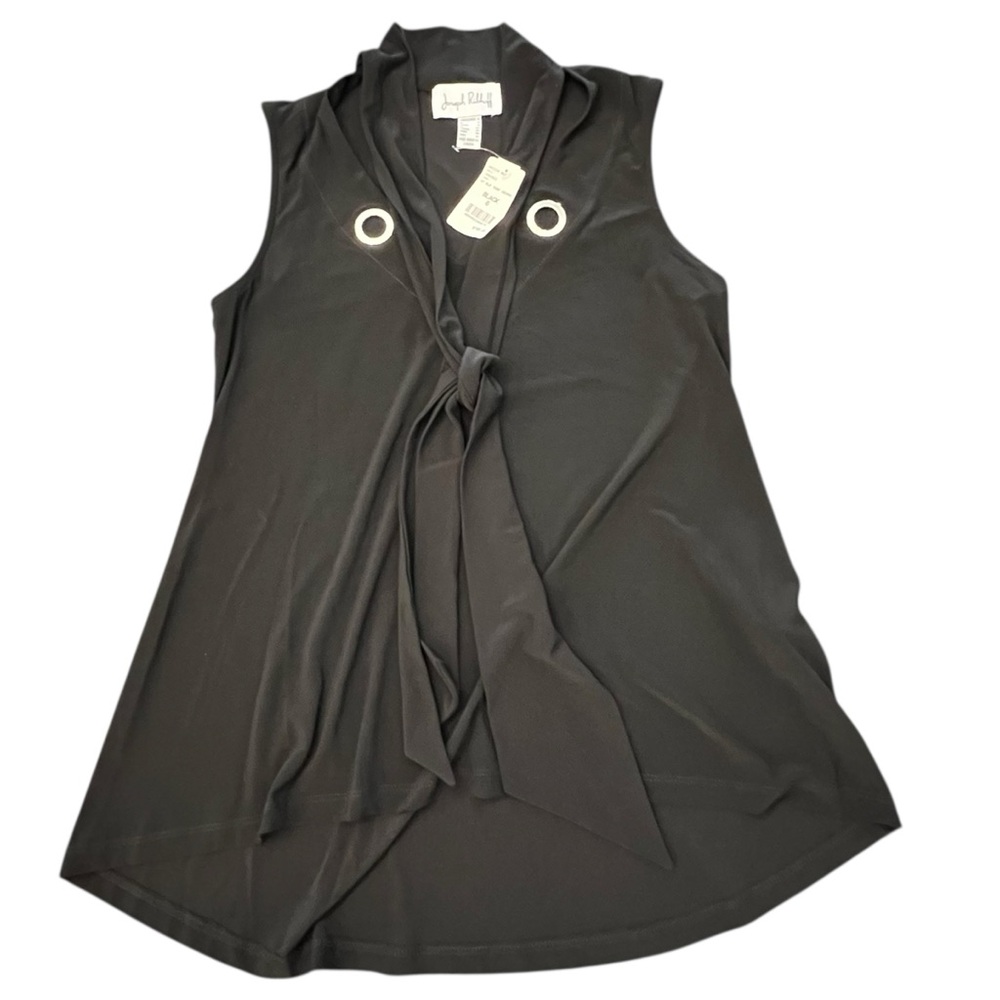 Joseph Ribkoff Sz 6 Black Tank Grommet Tie Sleeveless Blouse NEW $168 Slinky